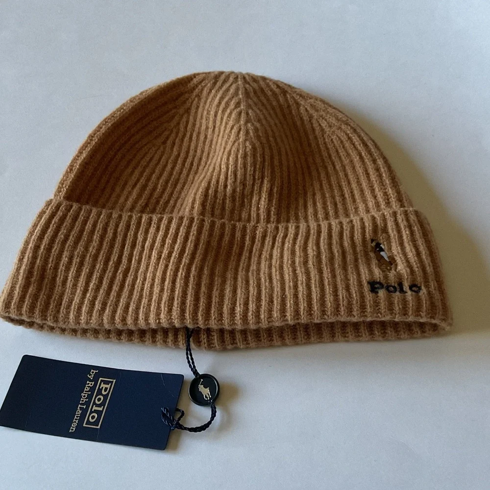 POLO RALPH LAUREN MENS SIGNATURE PONY WOOL KNIT BEANIE CAMEL OS NWT